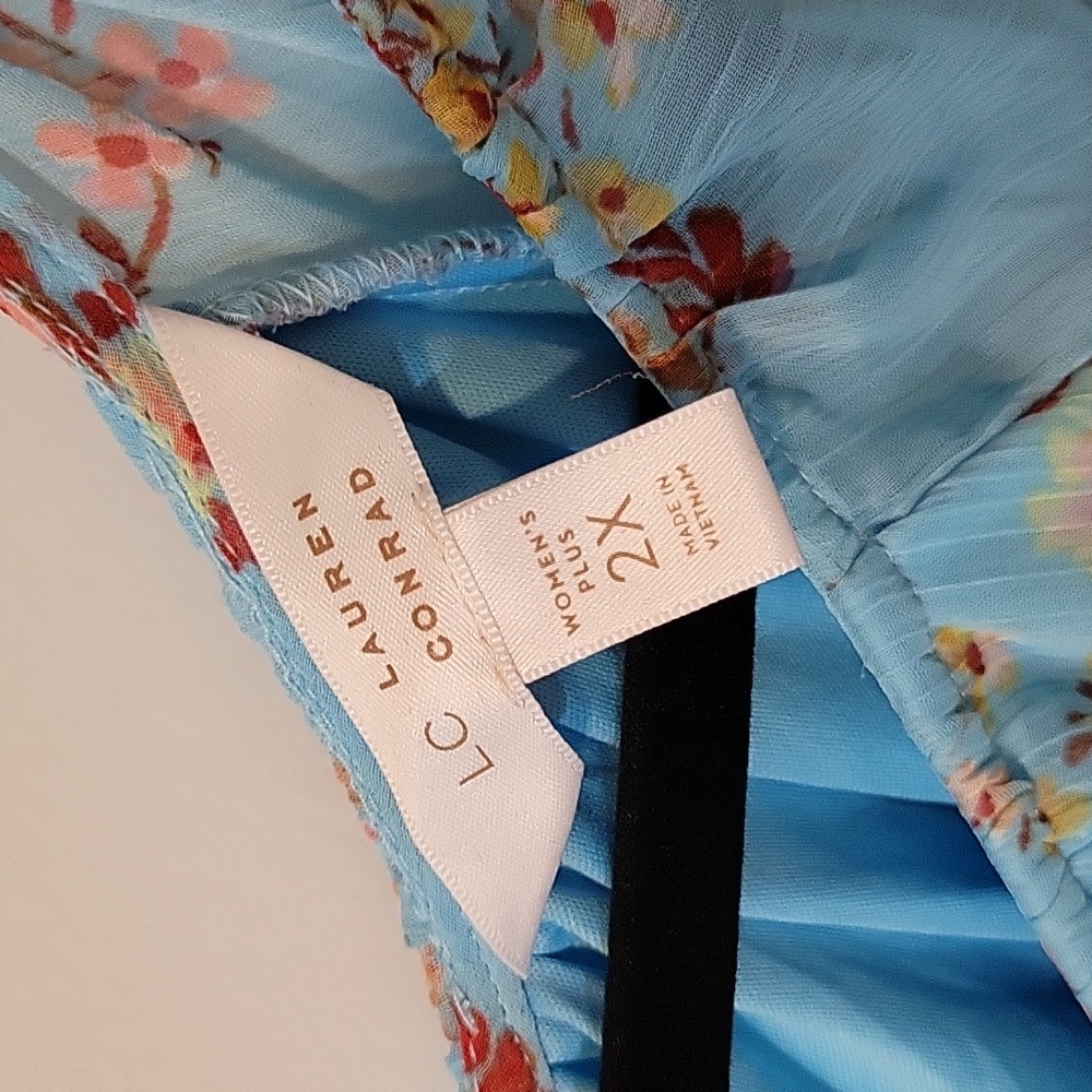 LC Lauren Conrad Blue, Red, Pink and Yellow Flutter Sleeve Blouse - Picture 2 of 8